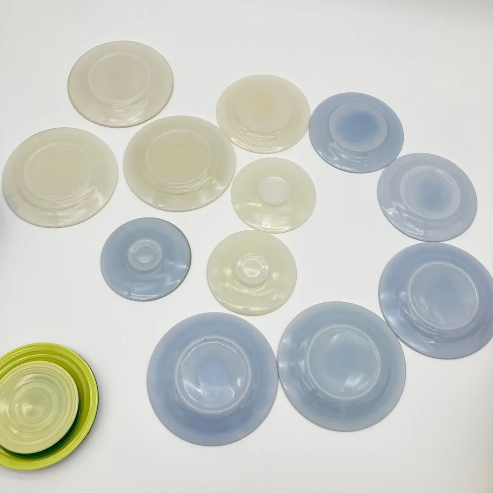 Akro Agate Vintage 1930-1940's Mini Toy Tea Set 24pc Pastel Slag Glass Dish Lot